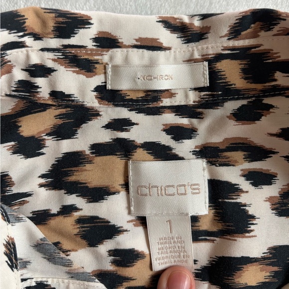 Chico's Blouse Top Size 1(M) Animal/Leopard Print Button-Down Long sleeve Cotton - Picture 10 of 11